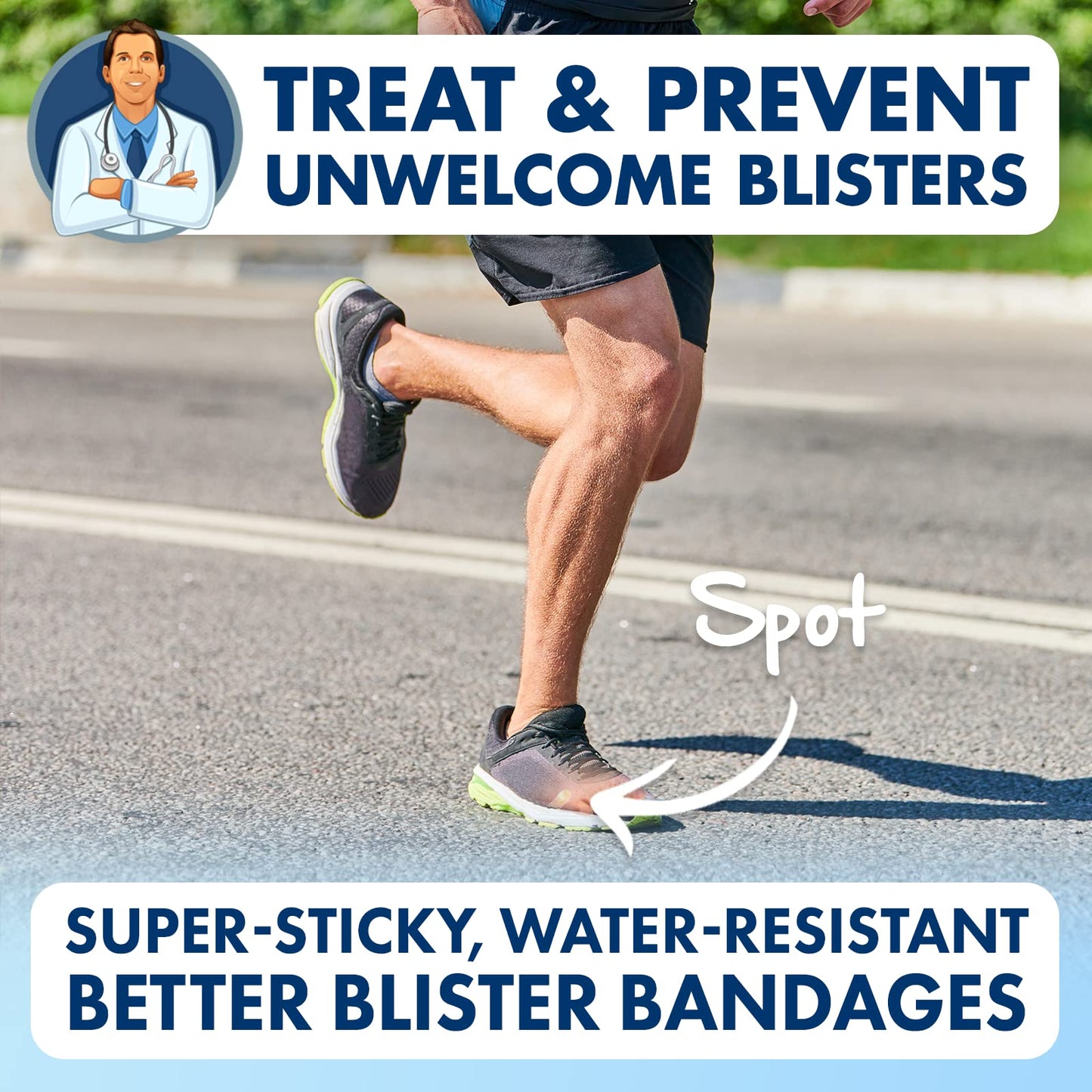Dr. Frederick's Original Better Blister Bandages - 10 ct Spot Pack - Water Resistant Hydrocolloid Bandages for Foot Blister Prevention & Recovery - Blister Pads