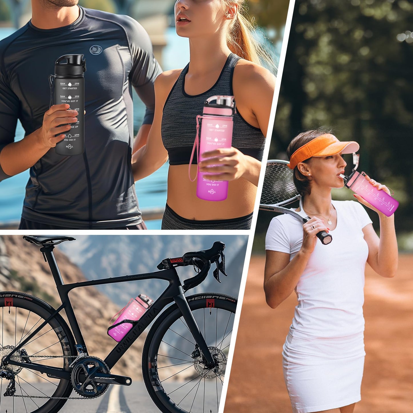 Enerbone 24 oz Water Bottle, Leakproof BPA & Toxic Free, Motivational Water Bottle with Times to Drink and Straw, Fitness Sports Water Bottle with Strap for Office, Gym, Outdoor Sports