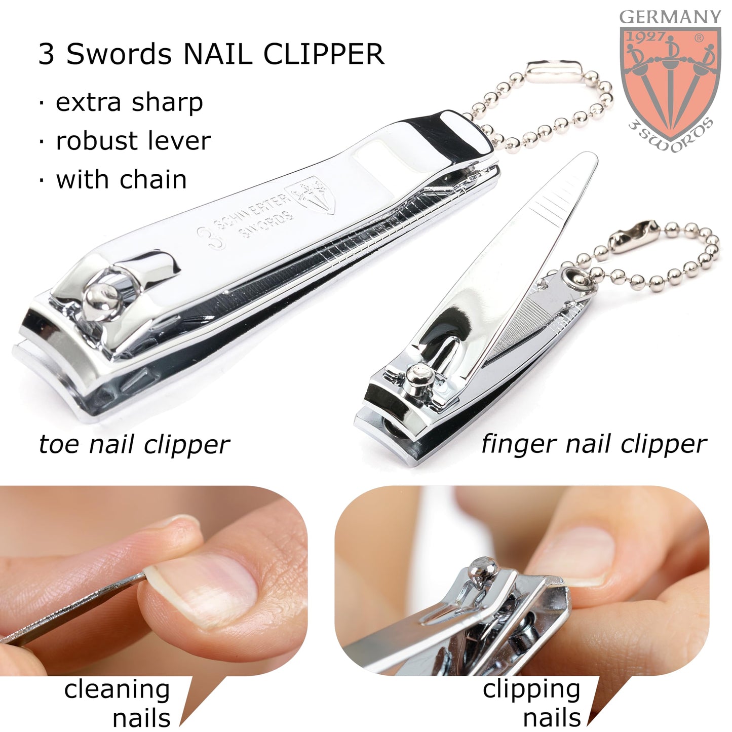 3 Swords Germany - Brand Quality 4 Piece Manicure Pedicure Grooming kit Set for Professional Finger & Toe Nail Care Tweezers File Clipper Brown Synthetic Leather case - Made by 3 Swords