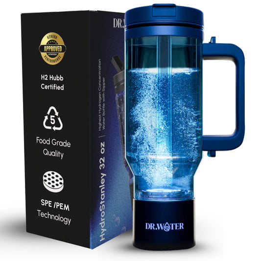 Dr.Water Hydrogen Water Bottle - 3X More Hydrogen Concentration - 32oz Hydrogen Water Bottle Generator - Portable Hydrogen Water Machine | Certified H2 Generator - HydroStanley Blue