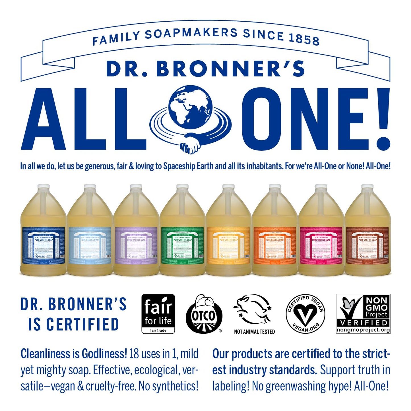 Dr. Bronner's Magic Soap - Pure-Castile Liquid Soap (Baby Unscented, 1 Gallon) -Regenerative Organic Certified Oils, 18-in-1 Uses: Face, Hair, Laundry & Dishes, For Sensitive Skin, No Fragrance, Vegan