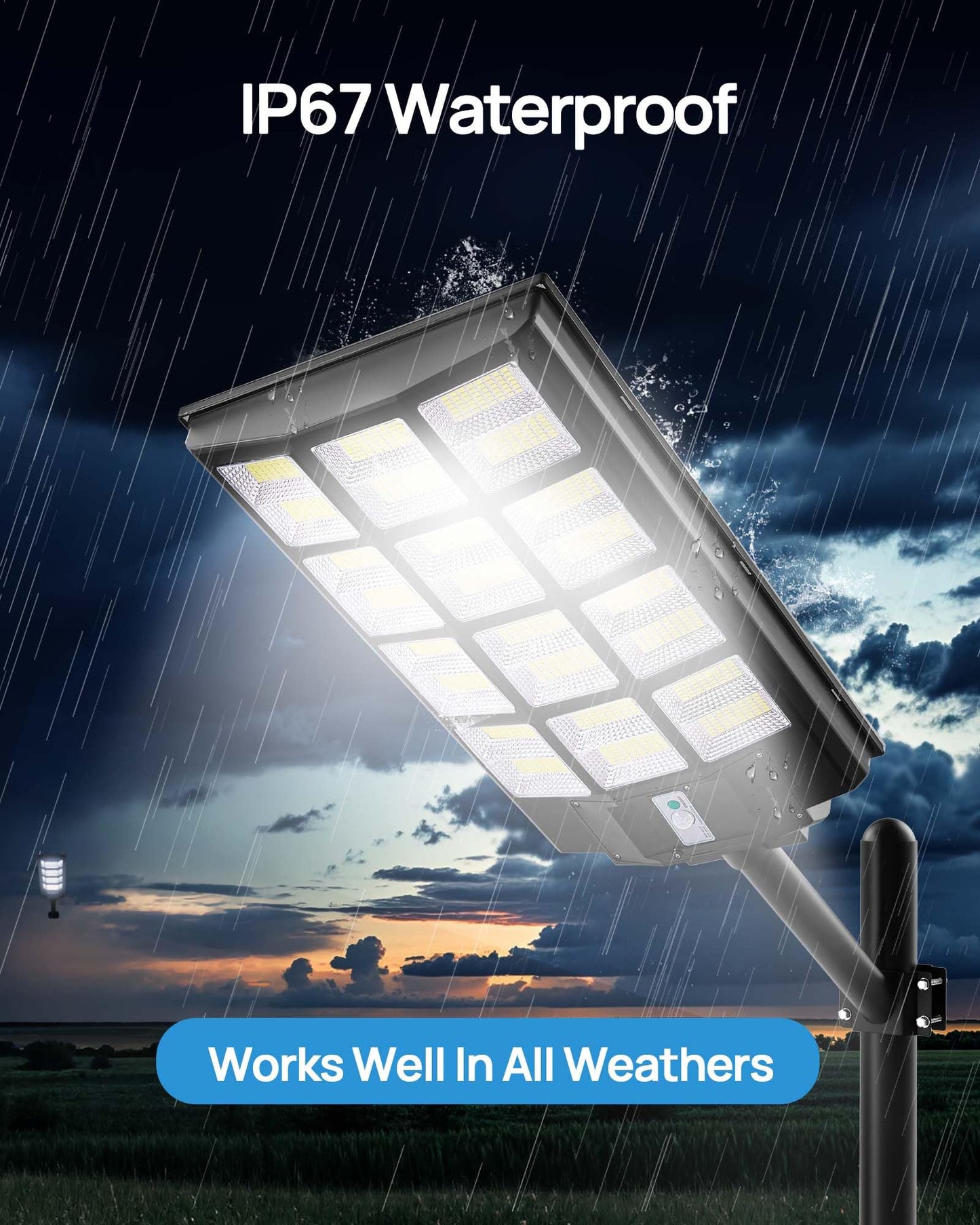 Eontim Solar Street Lights Outdoor, Wide-Angle LED Solar Flood Light with Motion Sensor, Waterproof Solar Powered Outdoor Lights for Parking Lot, Driveway, Security Lighting