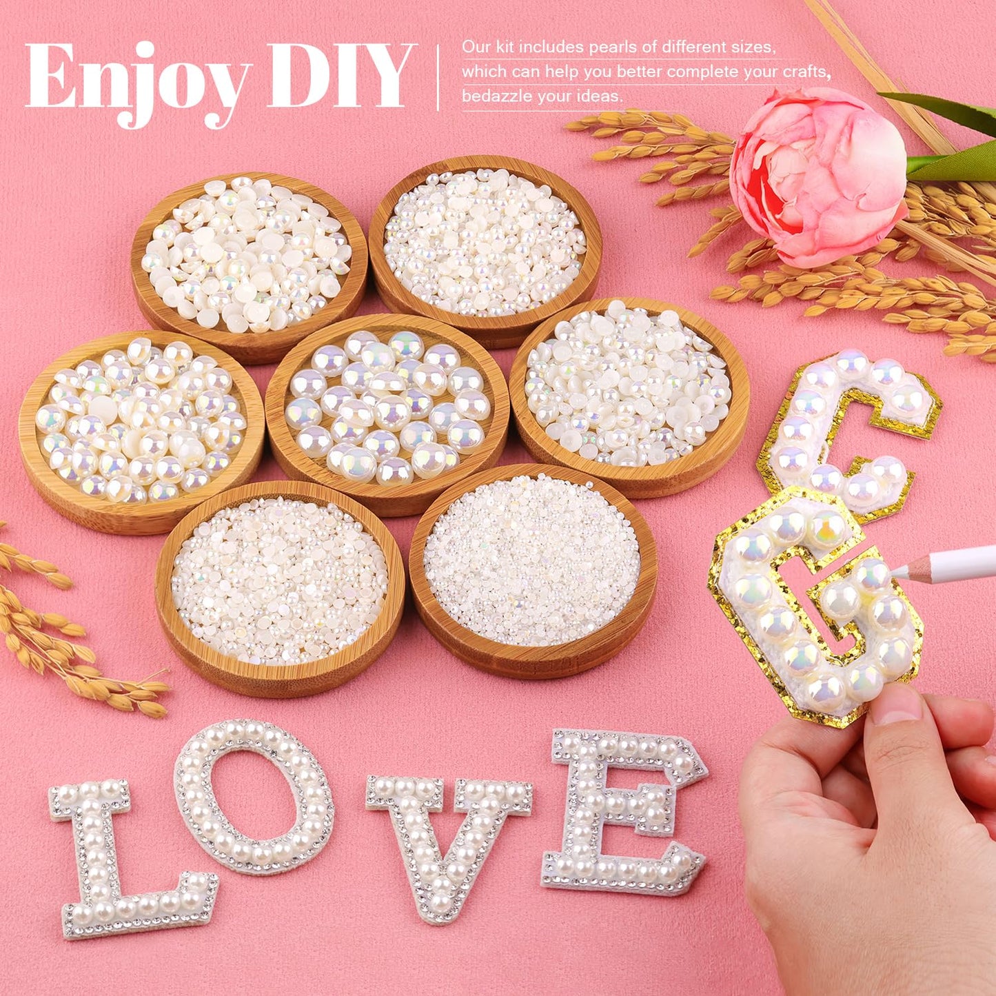 11000Pcs Flatback Pearls for Crafting (Beige AB), Assorted Size 2/3/4/5/6/8/10mm Non Hotfix Half Pearl, Bedazzling Bead for DIY Crafts Clothing Tumblers Mugs Shoes Fabric Embellishment Nail Art Makeup