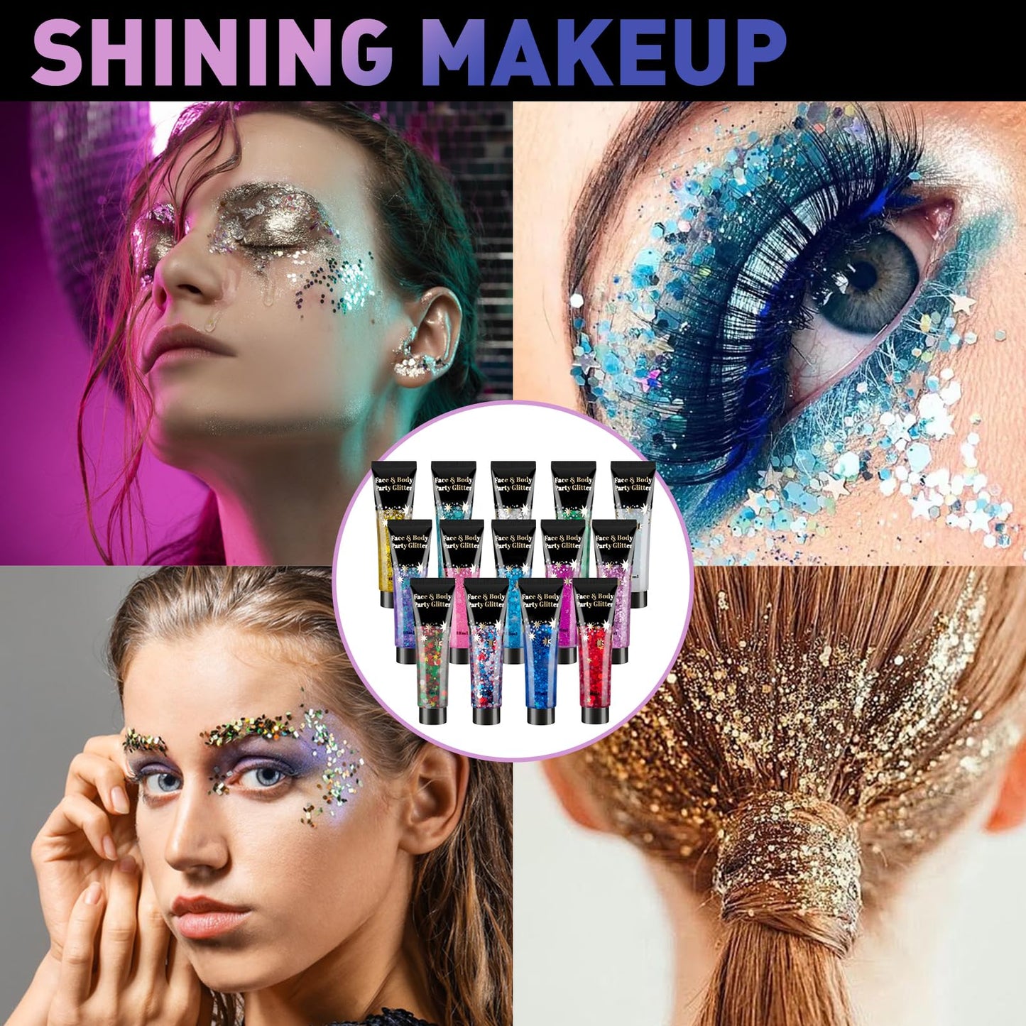 14 Colors Body Glitter,Face Glitter for Valentine’s Day,Hair Glitter,Makeup Section Glitter Gel,Daylight Glitter Gel for Body,Face,Hair, Eyeshadow,Glitter for Festival,Party,Face and Body Glitter Gel