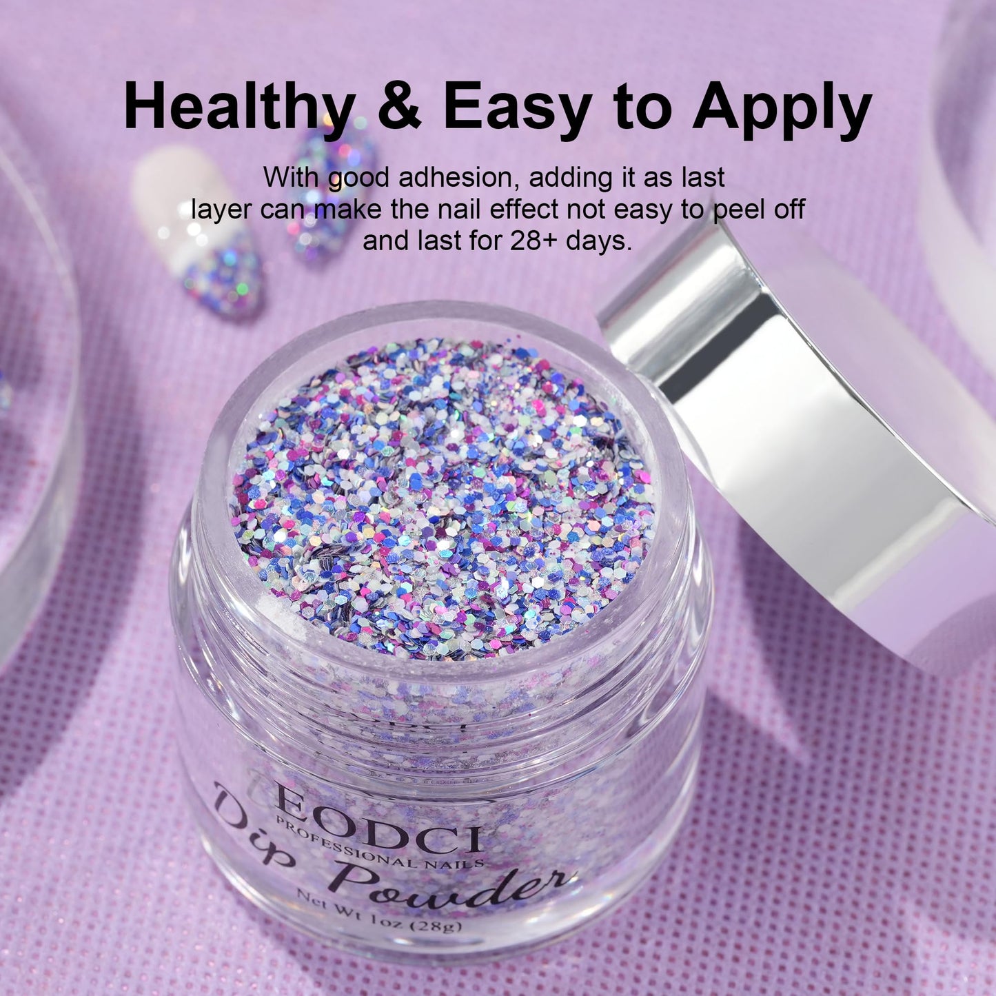 EODCI Dip Powder Glitter Colorful Purple for Valentine, 1 Oz Nail Dipping Powder French Nail Art for Starter Manicure Salon DIY at Home, Fall Winter Dip Colors Long Lasting