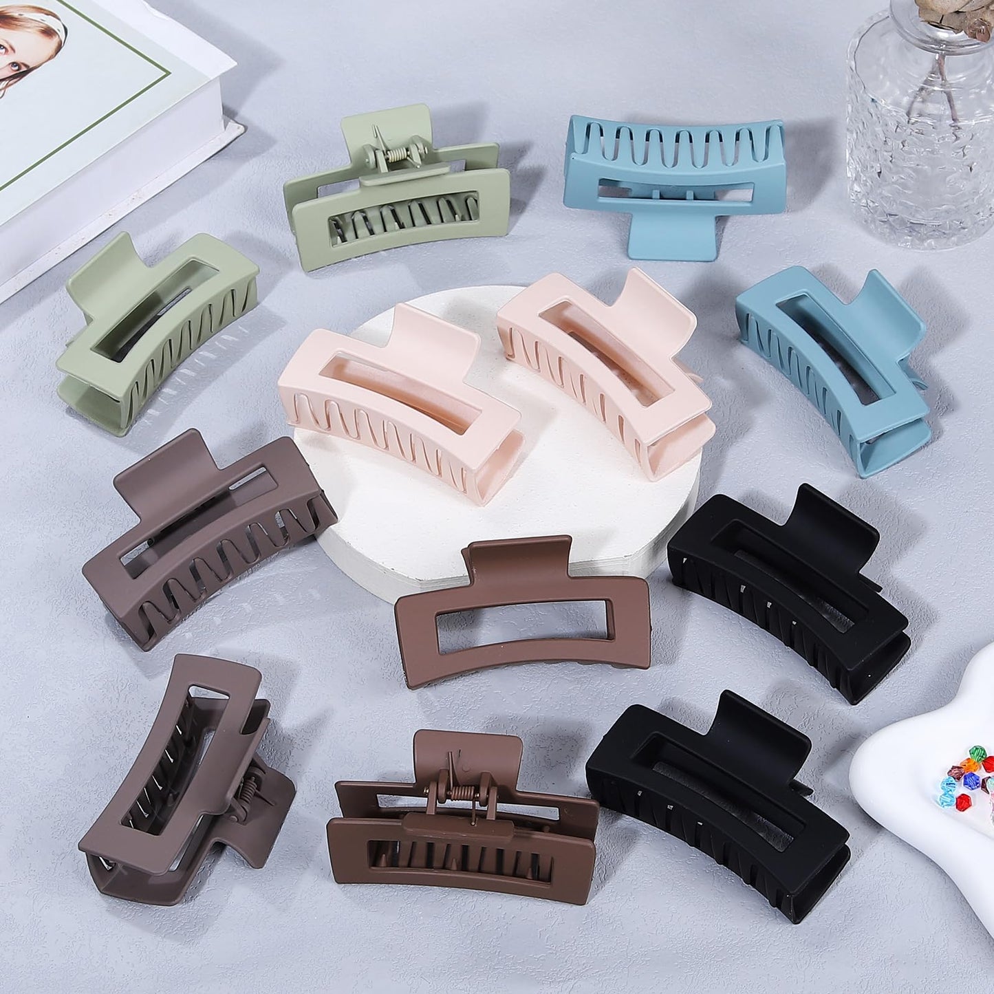 12 Pack 3.5 Inch Matte Square Hair Claw Clips for Women, Strong Hold Neutral Claws for Thick Thin Hair (Light Colors)