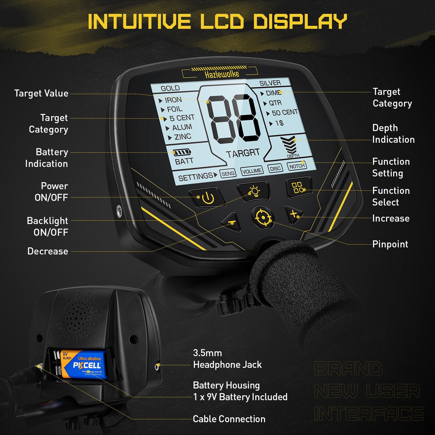 14" Metal Detector for Adults, Double-D Metal Detectors with Higher Sensitivity, Waterproof Metal Detectors with Large IP68 Search Coil, Professional DISC & Pinpointer Metal Detector Mode
