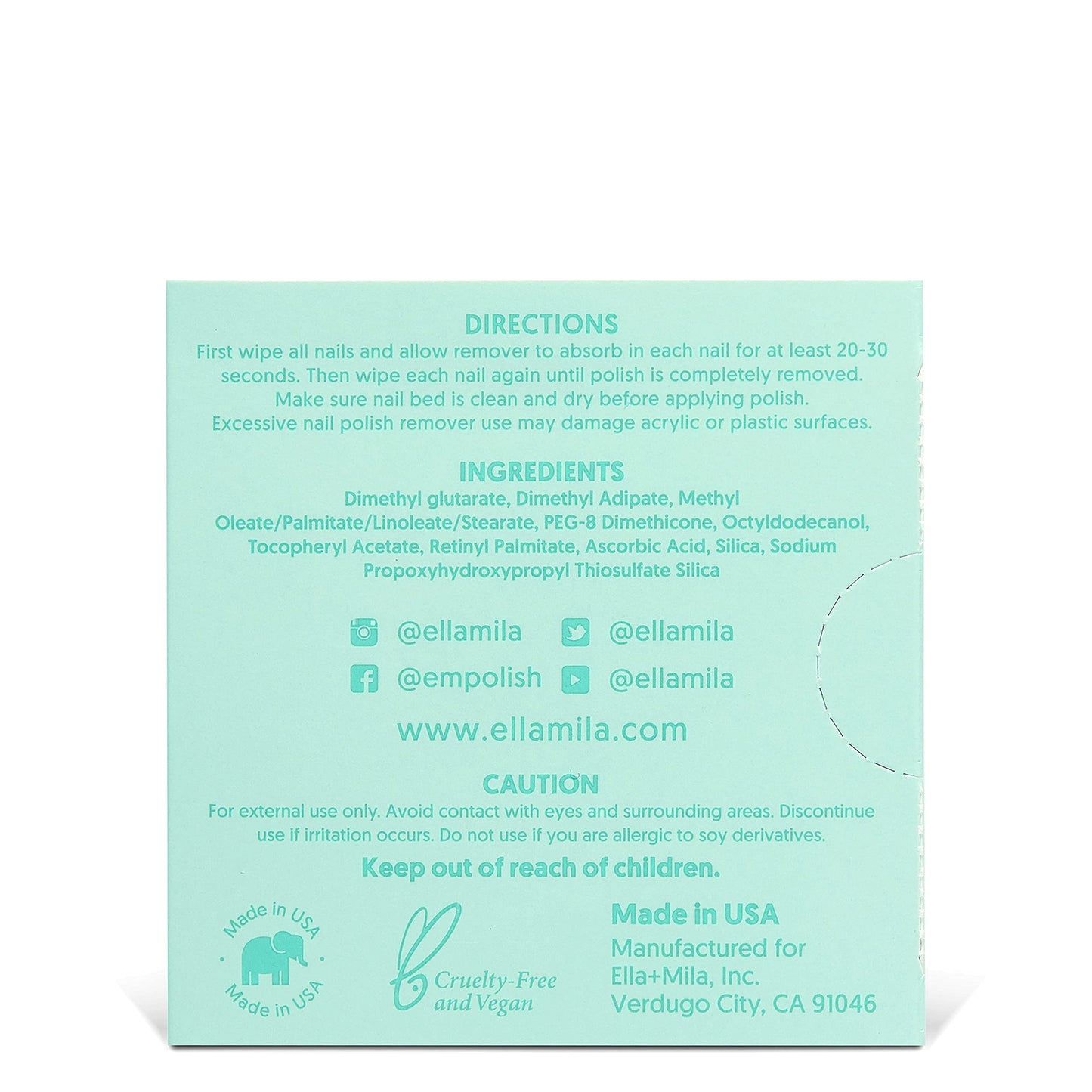ella+mila Soy Nail Polish Remover Wipes Non-Acetone Lint Free Nail Wipes - Non-Toxic Fingernail Polish Remover - Unscented & Enriched with Vitamins A,C & E (12 Pack)