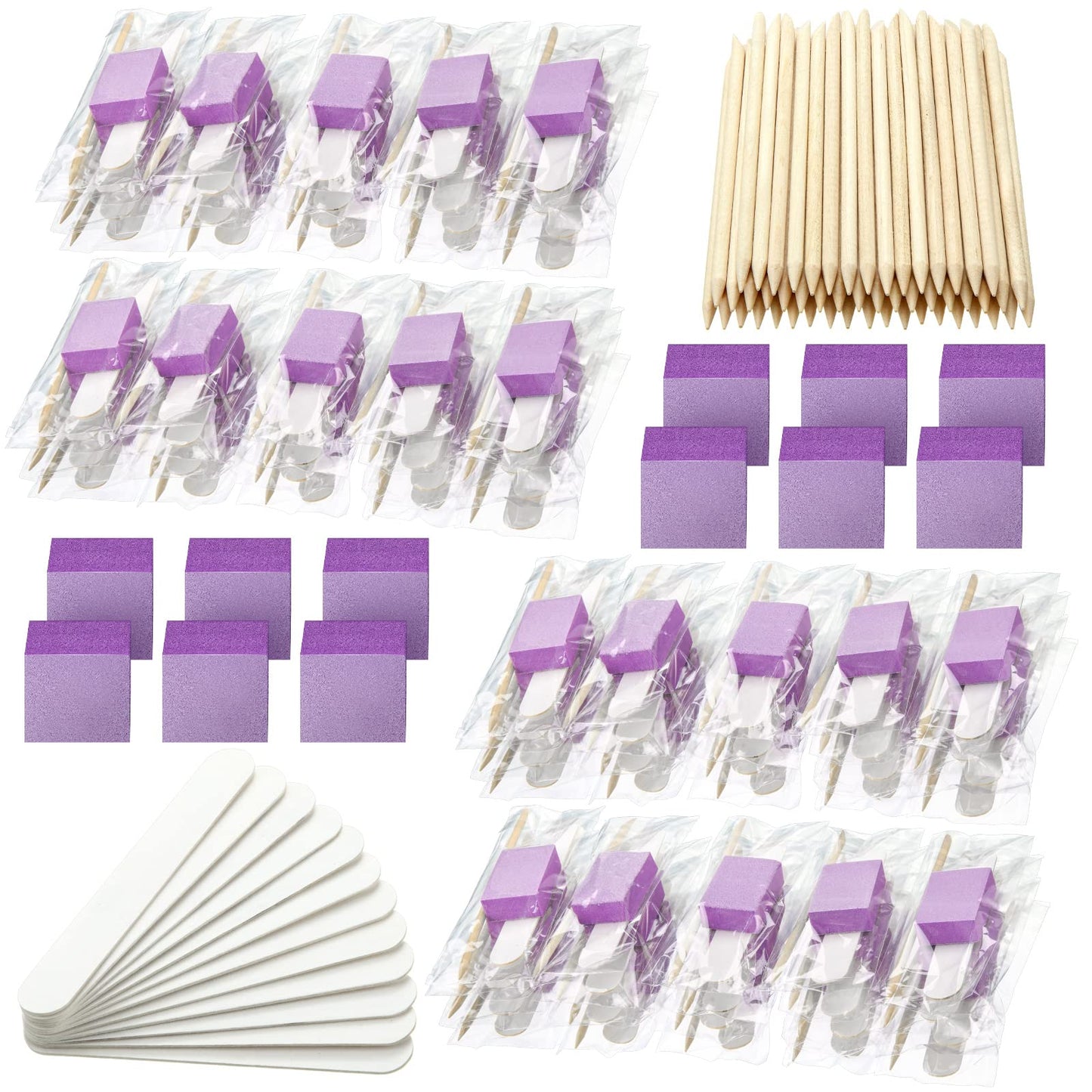 120 Sets Disposable Manicure Kit Basics 3 Pieces Nail Kit, White Wood Nail File 180/180 Grit, Orange Mini Buffer 100/180 Grit, Individually Packed Mini Pedicure Set for Fingernails Toenails