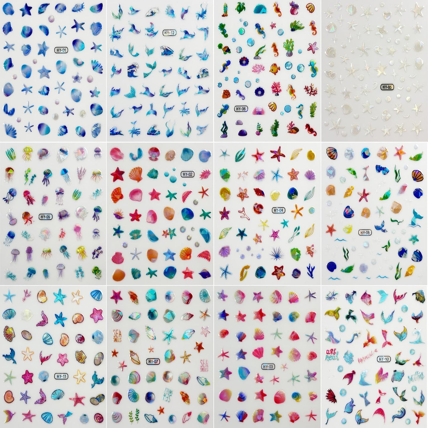 12 Sheets Ocean Nail Stickers Decals Summer Nail Decals for Nail Art 3D Self Adhesive Beach Nail Art Stickers Shellfish Starfish Designs Nail Art Supplies for Women Nail Manicure Decorations