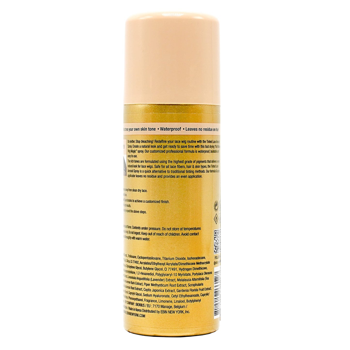 EBIN NEW YORK Tinted Lace Spray - Light Beige 2.7oz/80ml, Quick Dry, Water Resistant, No Residue, High Pigmentation, Even Spray, Matching Skin Tone, Natural Look for Wig