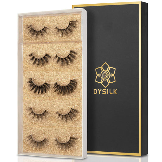 DYSILK Mink Lashes Natural Look - False Eyelashes 5 Pairs 6D Lashes 5 Styles Mixed Lash Pack - Wispy Lashes Fake Eyelashes Soft Reusable Cat Eye Lash | 15mm-18mm