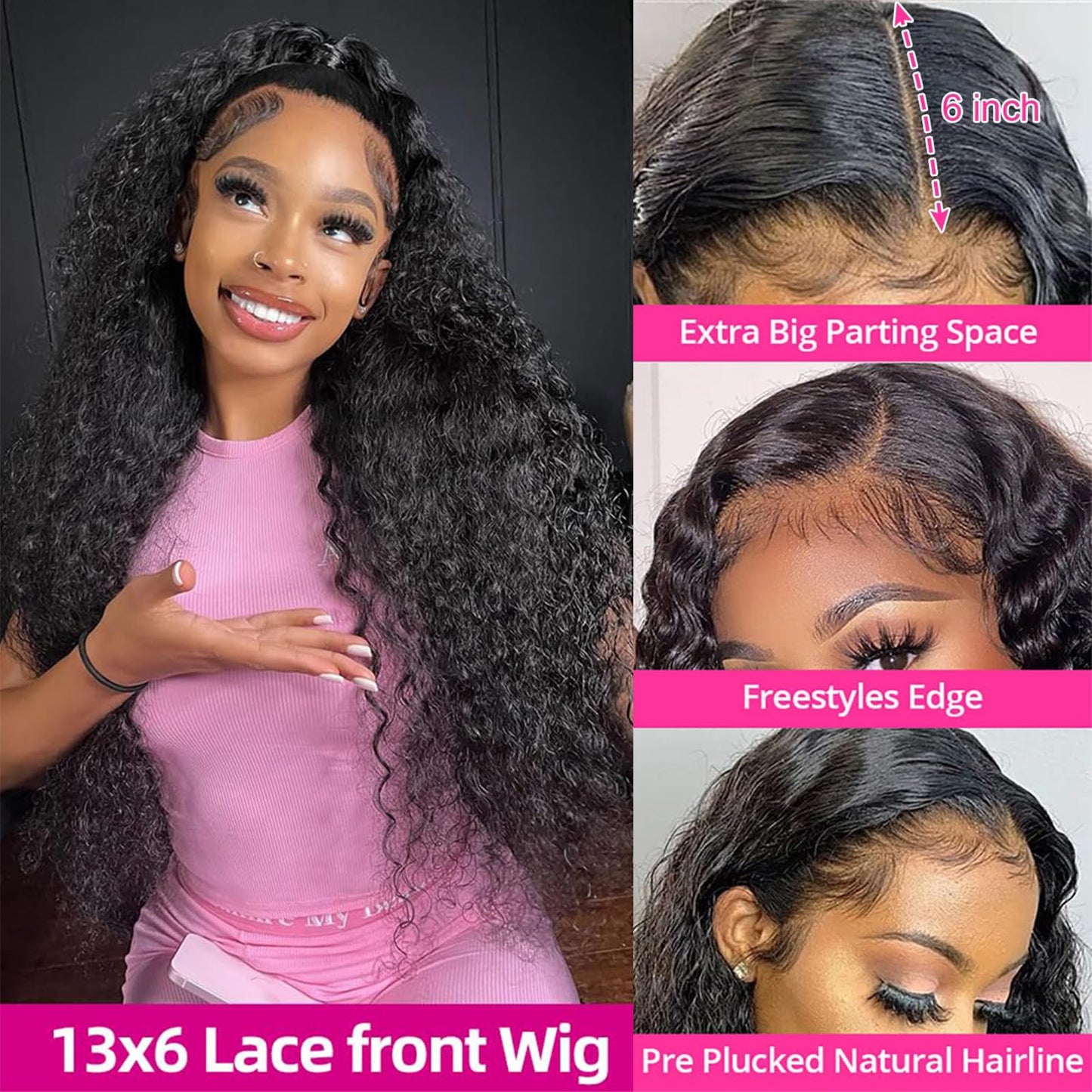 13x6 HD Lace Front Wigs Human Hair 200% Density Deep Wave Lace Front Wigs Human Hair 26 Inch Glueless Deep Curly Lace Frontal Wigs for Women Pre Plucked Wet and Wave Wigs Human Hair with Baby Hair