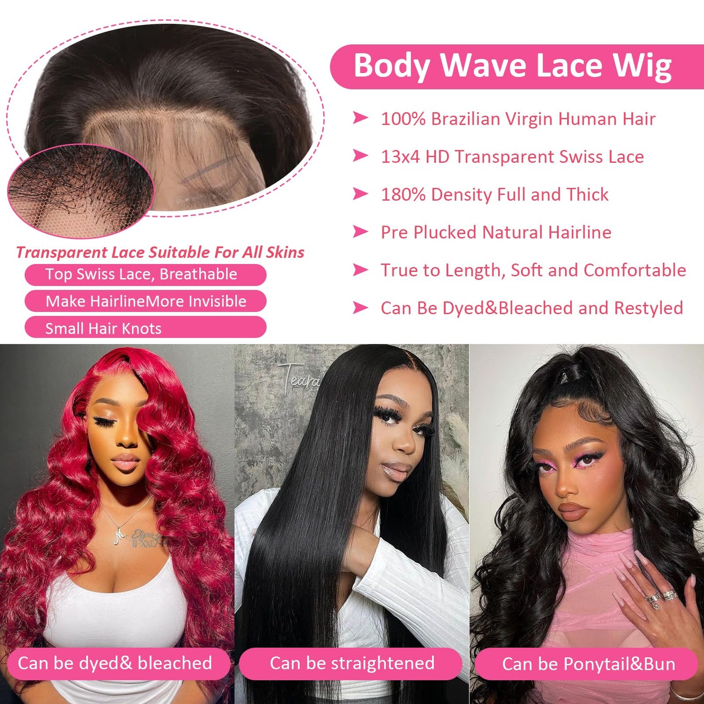Enguer 24 Inch Body Wave Lace Front Wigs Human Hair 13x4 HD Lace Front Wigs Human Hair Pre Plucked Body Wave Glueless Frontal Wigs Human Hair 180% Density for Wome
