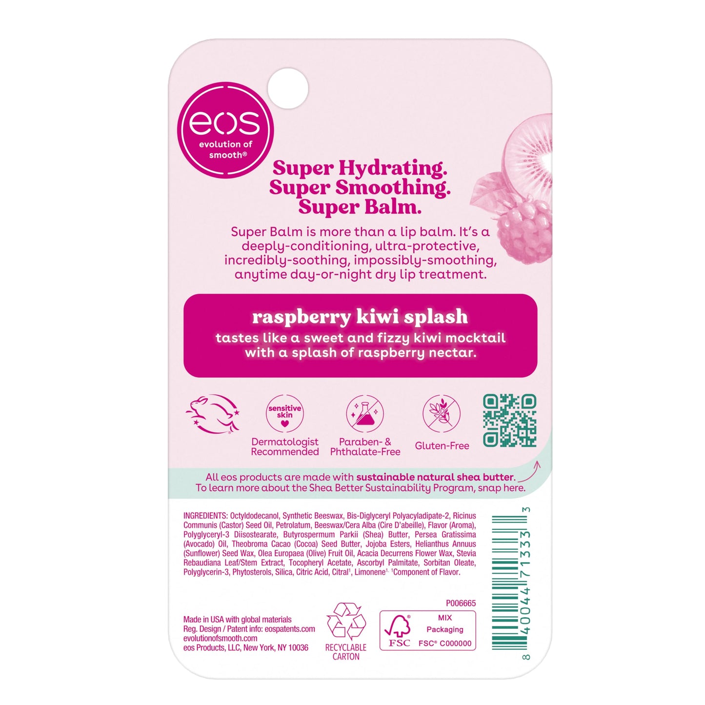 eos 24H Moisture Super Balm- Raspberry Kiwi Splash, Lip Mask, Day or Night Lip Treatment, Made for Sensitive Skin, 0.35 fl oz