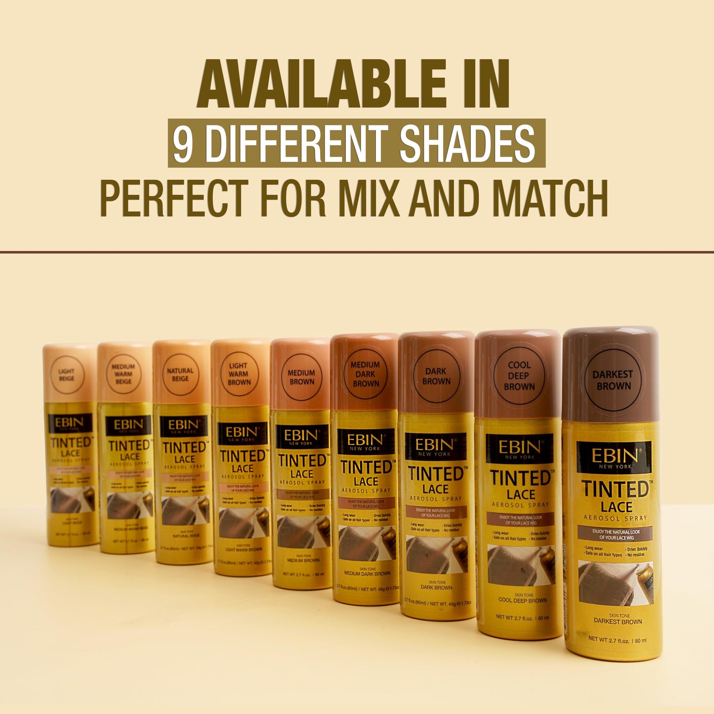 EBIN NEW YORK Tinted Lace Spray - Light Beige 2.7oz/80ml, Quick Dry, Water Resistant, No Residue, High Pigmentation, Even Spray, Matching Skin Tone, Natural Look for Wig