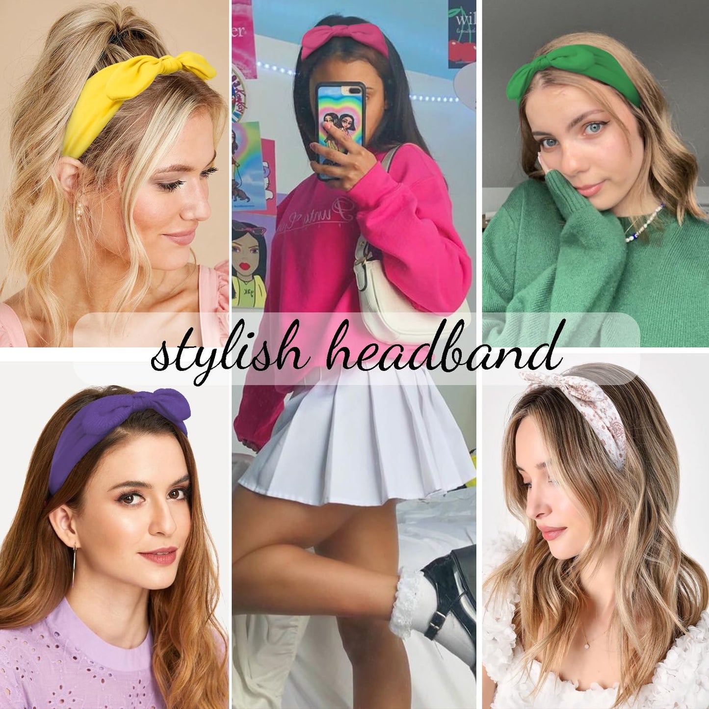 12 Pack Wild Floral Bow Headbands for Women Elastic Headwraps Hair Band Yoga Running Sports Knotted Hair Bands Stretchy Rabbit Ears Turban Fashion Sport Cute Hair Accessories