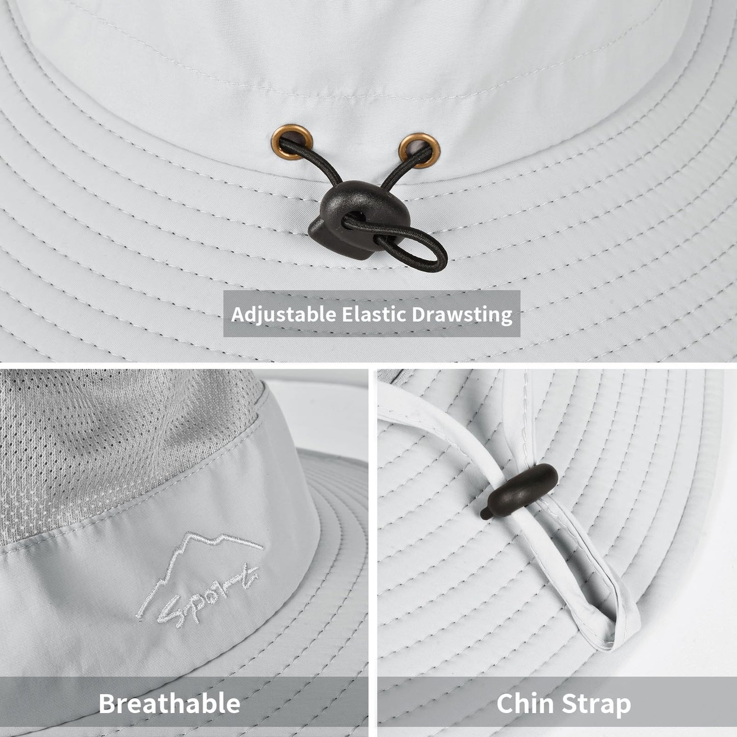 2 Pack Sun Hats for Men Women Fishing Hat UPF 50+ Breathable Wide Brim Summer UV Protection Hat Black/Light Grey