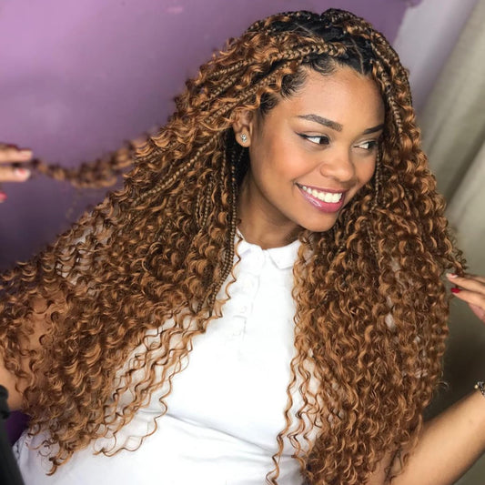 Eerya Long Curly Braiding Hair 18 Inch 2 Packs Ocean Wave Crochet Hair for Black Women Deep Wave Braiding Hair for Boho Braids (18 inch, #30)