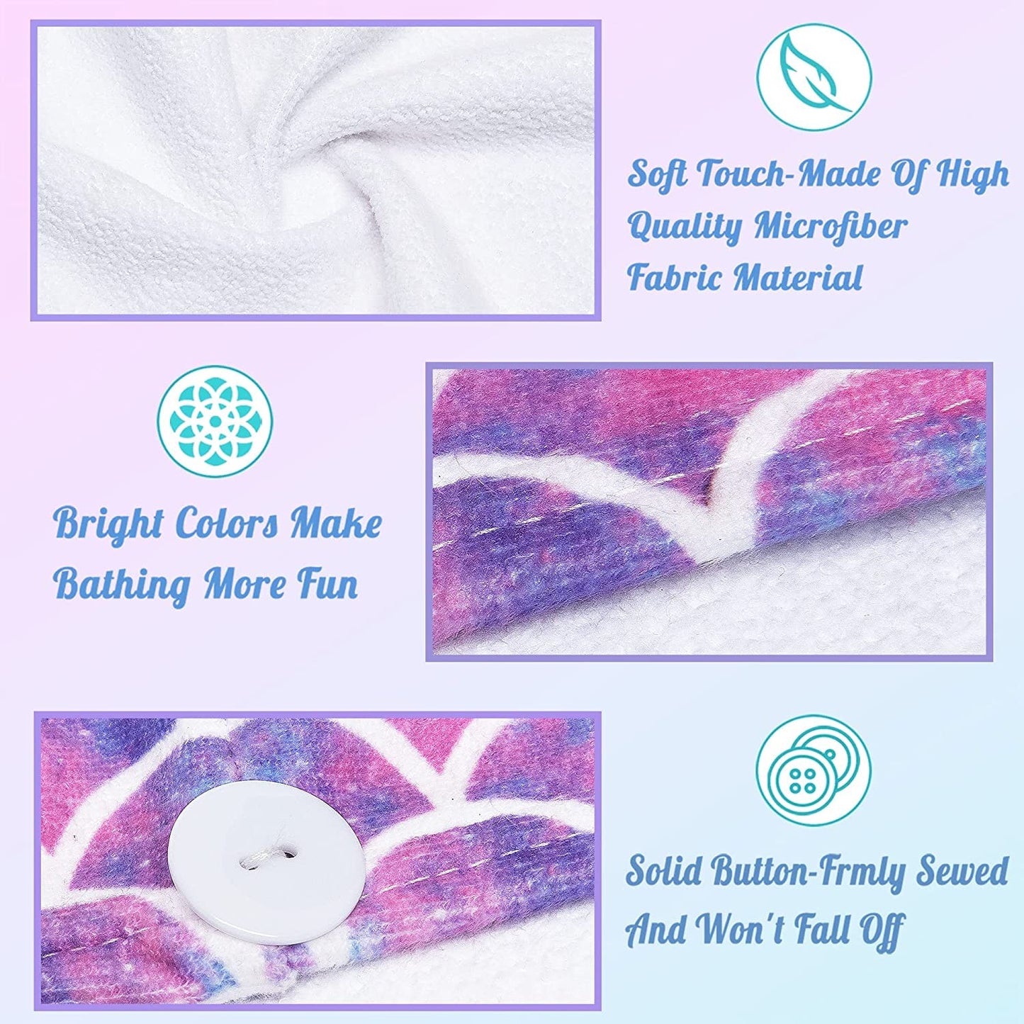ELLEWIN Microfiber Hair Towel Wrap for Kids Girls 2 Pack Hair Turban Drying for Women Set Absorbent Quick Dry Twisty Anti Frizz Towel for Curly Long Thick Hair (Mermaid)