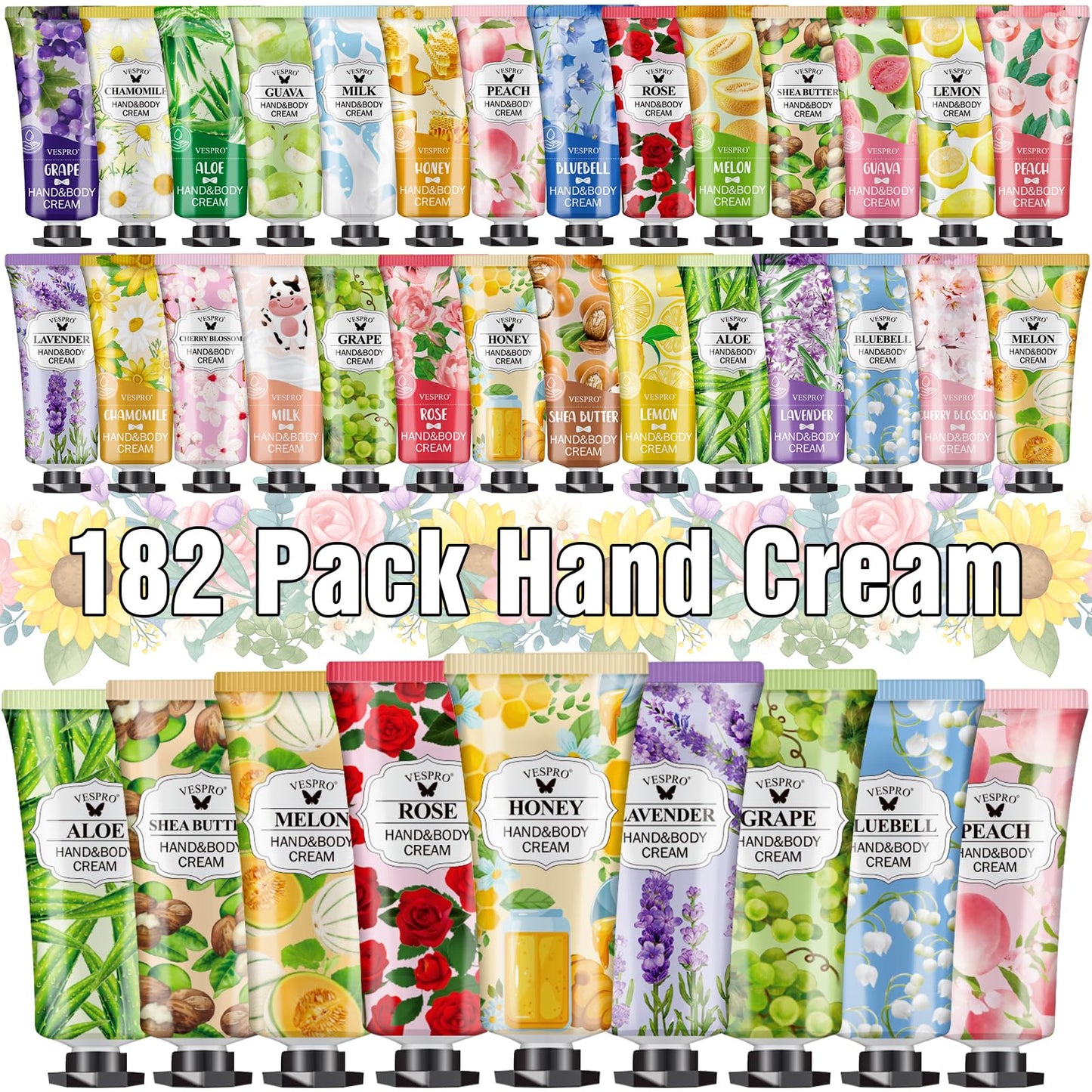182 Pack Hand Cream Gifts Set For Women, Hand Lotion for Easter Basket Stuffers, Mothers Day Gifts, Wedding Shower Favors and Teacher Appreciation Gifts, Hand Lotion Travel Size for Dry Cracked Hands