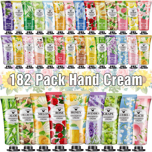 182 Pack Hand Cream Gifts Set For Women, Hand Lotion for Easter Basket Stuffers, Mothers Day Gifts, Wedding Shower Favors and Teacher Appreciation Gifts, Hand Lotion Travel Size for Dry Cracked Hands