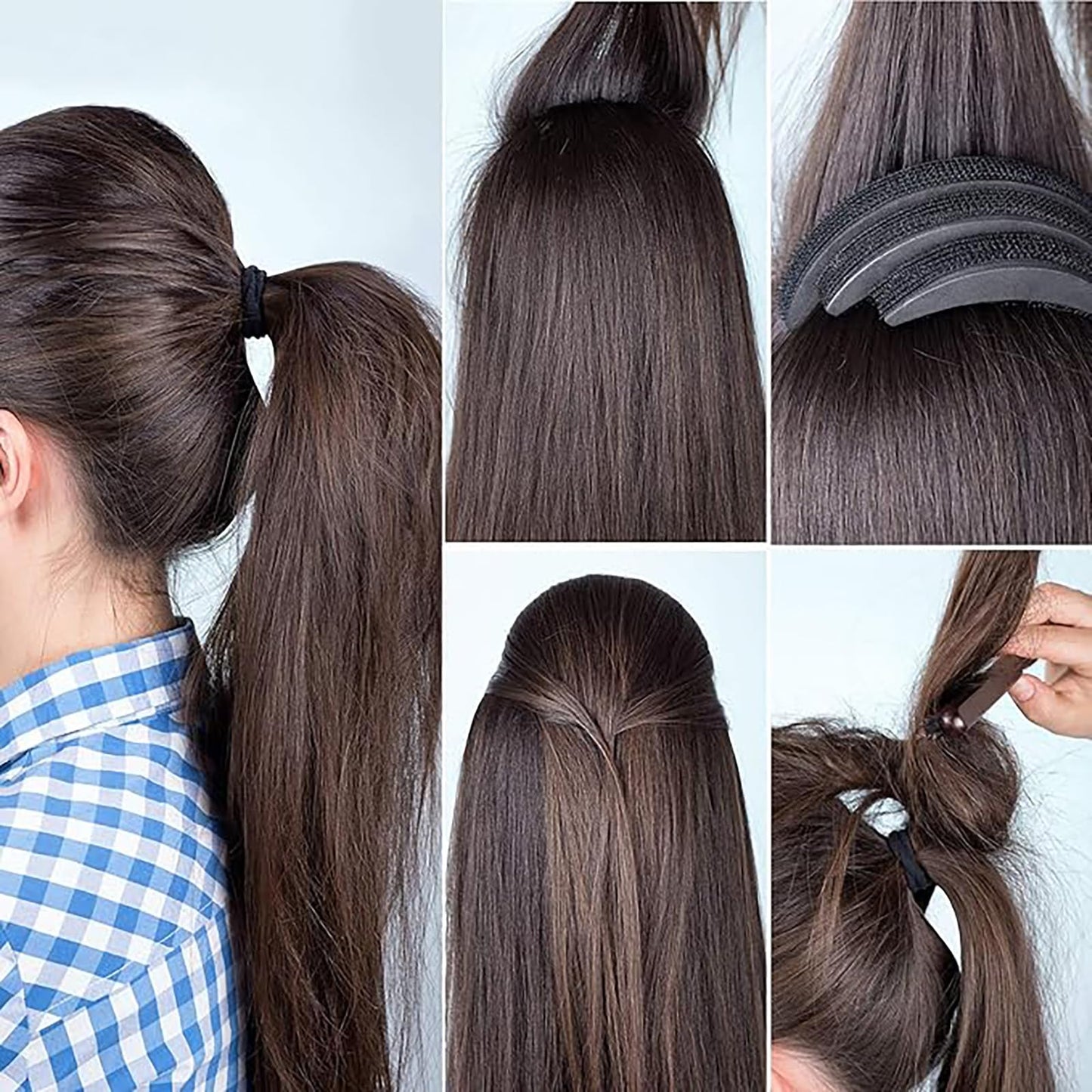 10 Pieces Hair Volumizing Accessories Set - Braiding Tool, Hair Bump Base, and Volume Haircomb for Women Lady Costume(Black, Brown)