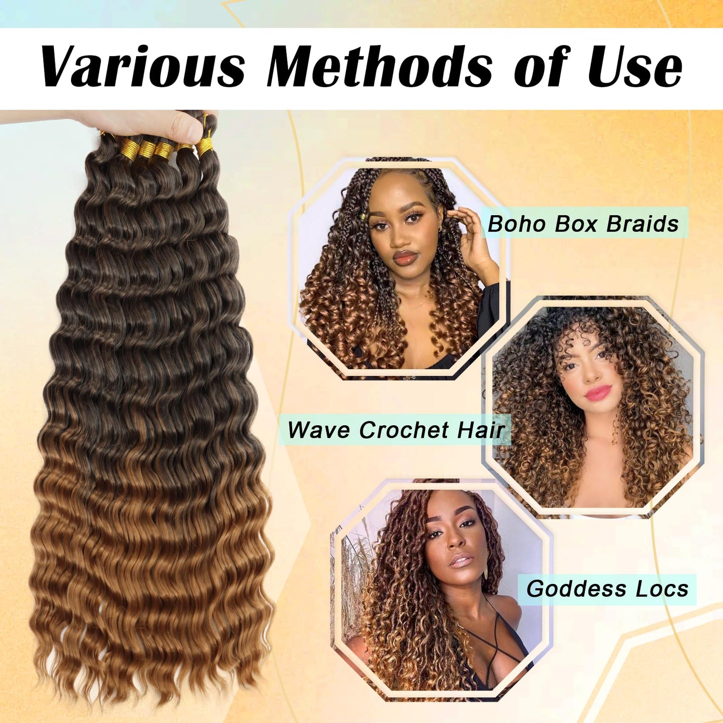 Eerya Long Curly Braiding Hair 24 Inch 4 Packs Deep Ocean Wave Crochet Hair for Black Women Deep Wave Braiding Hair for Boho Braids (24 inch, T30)