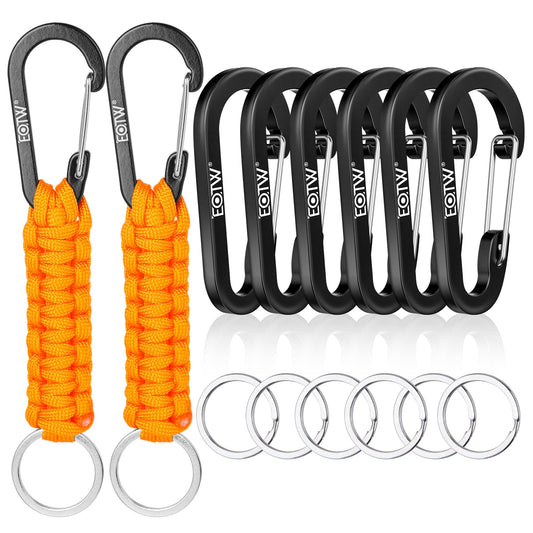 EOTW 6pcs Carabiner Clip and 2pcs Paracord Keychain Small Aluminum Caribeaner D Ring for Camping, Hiking, Fishing Or As A Key Organizer Orange