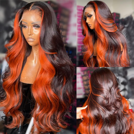 200% Density 9X6 Ginger Lace Front Wigs Human Hair Pre Plucked for Women Ombre 9X6 HD Transparent Ginger Orange Lace Front Wigs Human Hair Glueless Ginger Colored Lace Front Wigs Human Hair(18 INCH)