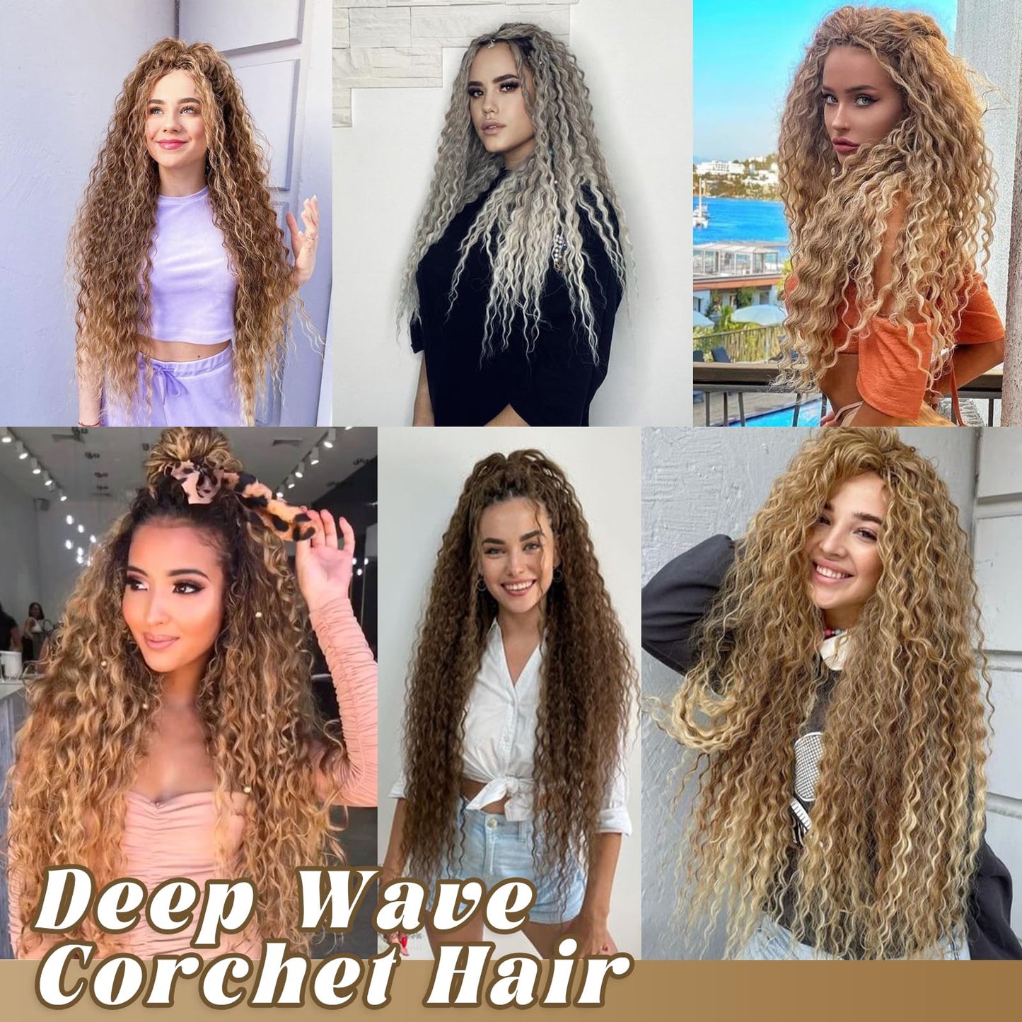 Eerya Long Curly Braiding Hair 30 Inch 2 Packs Ocean Wave Crochet Hair for Black Women Deep Wave Braiding Hair for Boho Braids（30 inch, 18T/613M）