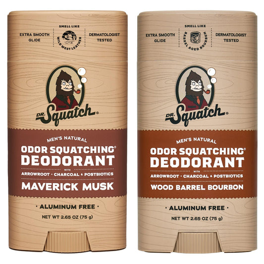 Dr. Squatch Natural Deodorant for Men – Odor-Squatching Men's Deodorant Aluminum Free - Maverick Musk + Wood Barrel Bourbon (2.65 oz, 2 Pack)