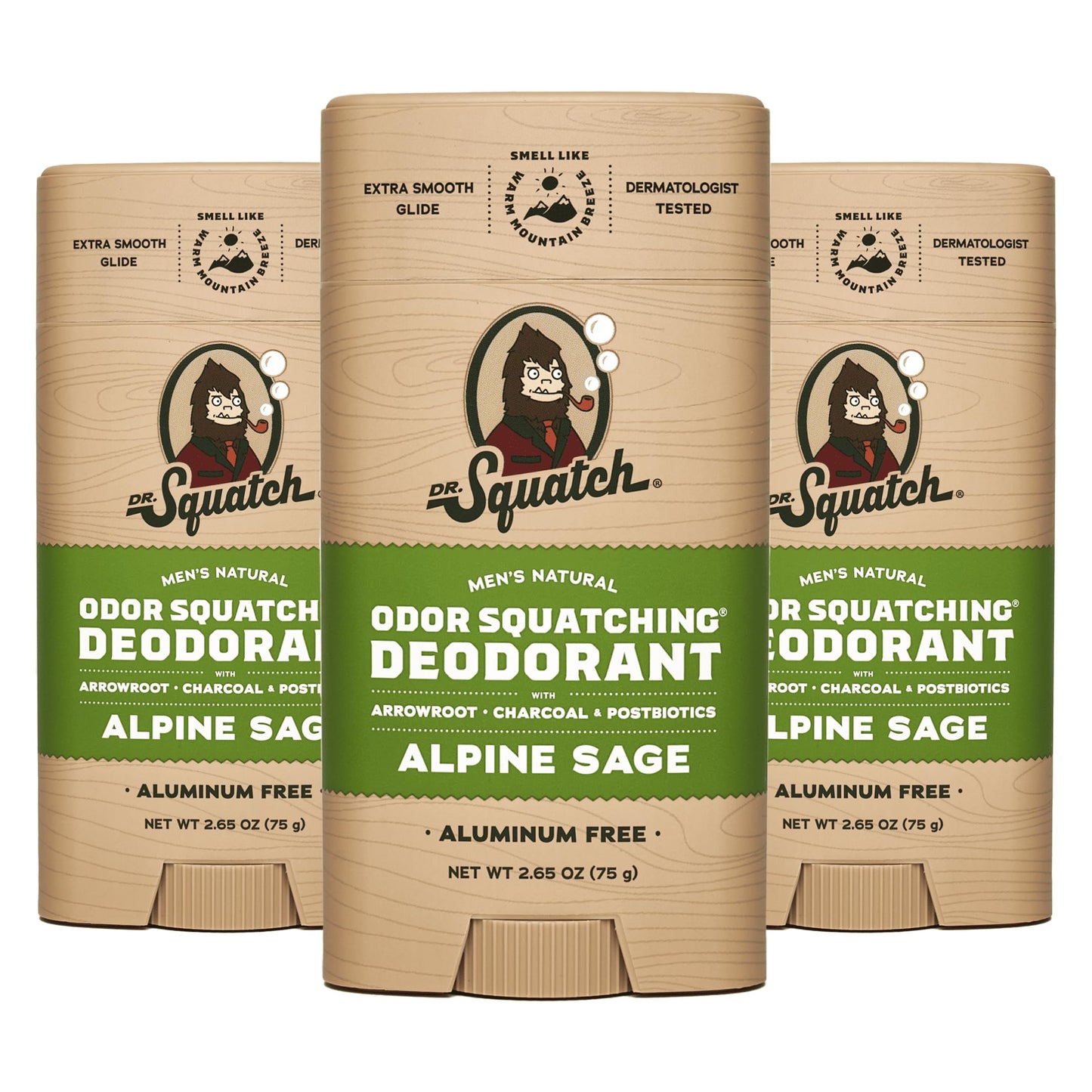 Dr. Squatch Natural Deodorant for Men 3 Pack Alpine Sage – Odor-Squatching Men's Deodorant Aluminum Free (2.65 oz, 3 Pack)