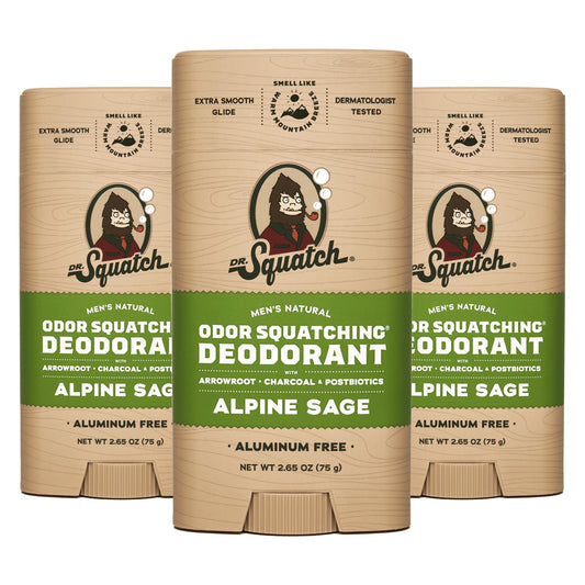 Dr. Squatch Natural Deodorant for Men 3 Pack Alpine Sage – Odor-Squatching Men's Deodorant Aluminum Free (2.65 oz, 3 Pack)