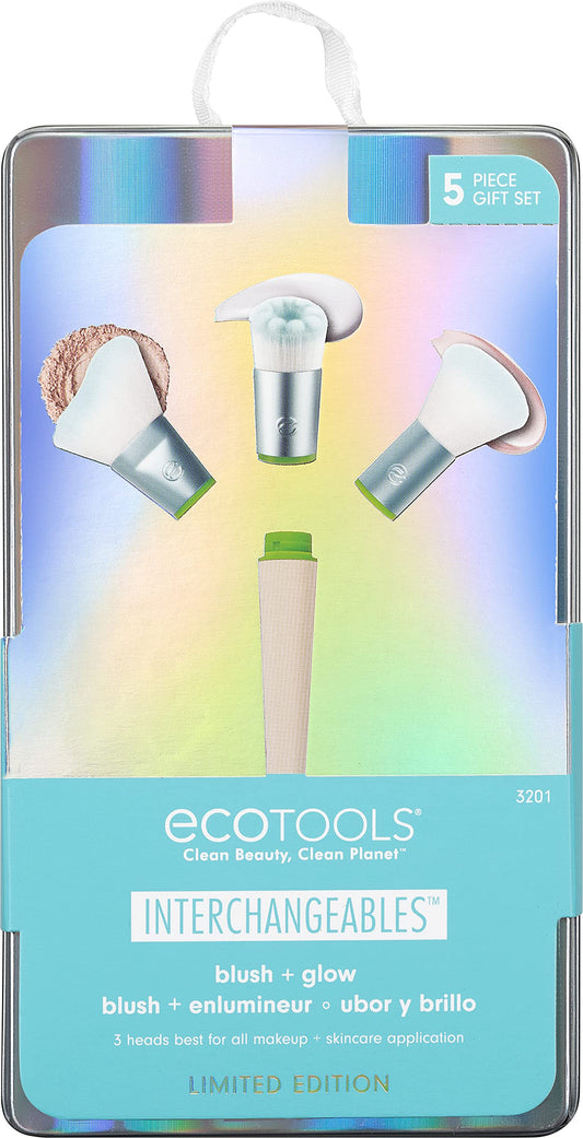 EcoTools Limited Edition Blush and Glow Interchangeable Makeup and Skincare Brush Set, Travel Friendly Makeup Brushes, 5 Piece Valentine’s Day Gift Set For Wife, Spouse, Girlfriend, or Daughter
