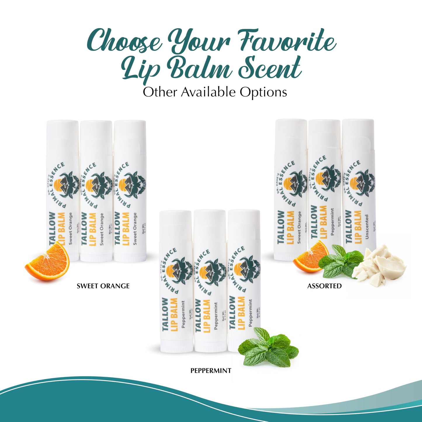 Dr. Dave's Primal Essence Moisturizing Tallow Lip Balm - Grass-Fed Beef Tallow with Organic Coconut Oil, Beeswax and Vitamin E - Unscented, 3-Pack