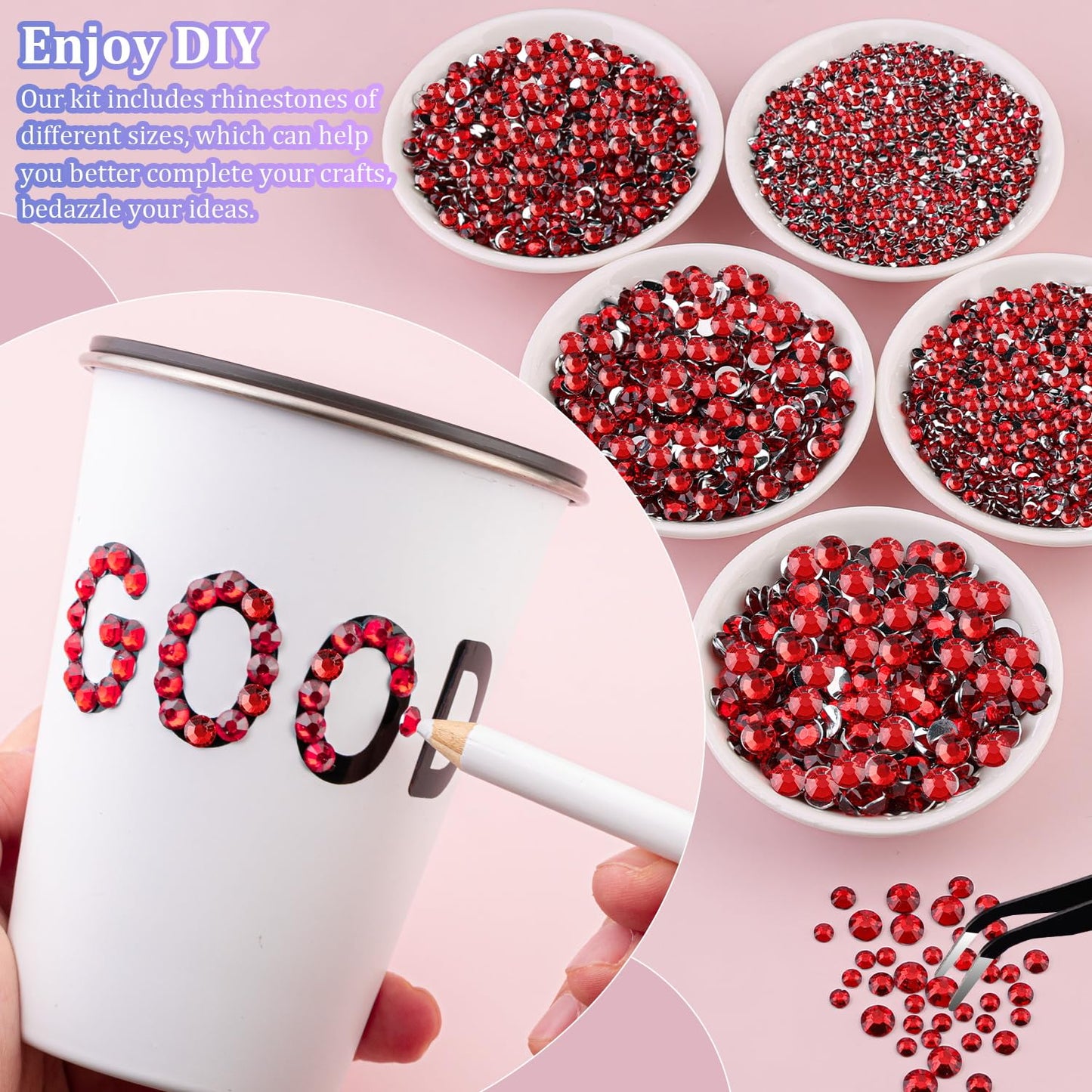 16000Pcs Resin Red Rhinestones for Crafting, Non Hotfix Flatback Gems, Bedazzling Crystal with 3Pcs 10ml B7000 Jewelry Glue for DIY Crafts Clothing Tumblers Shoes Fabric Nail Art