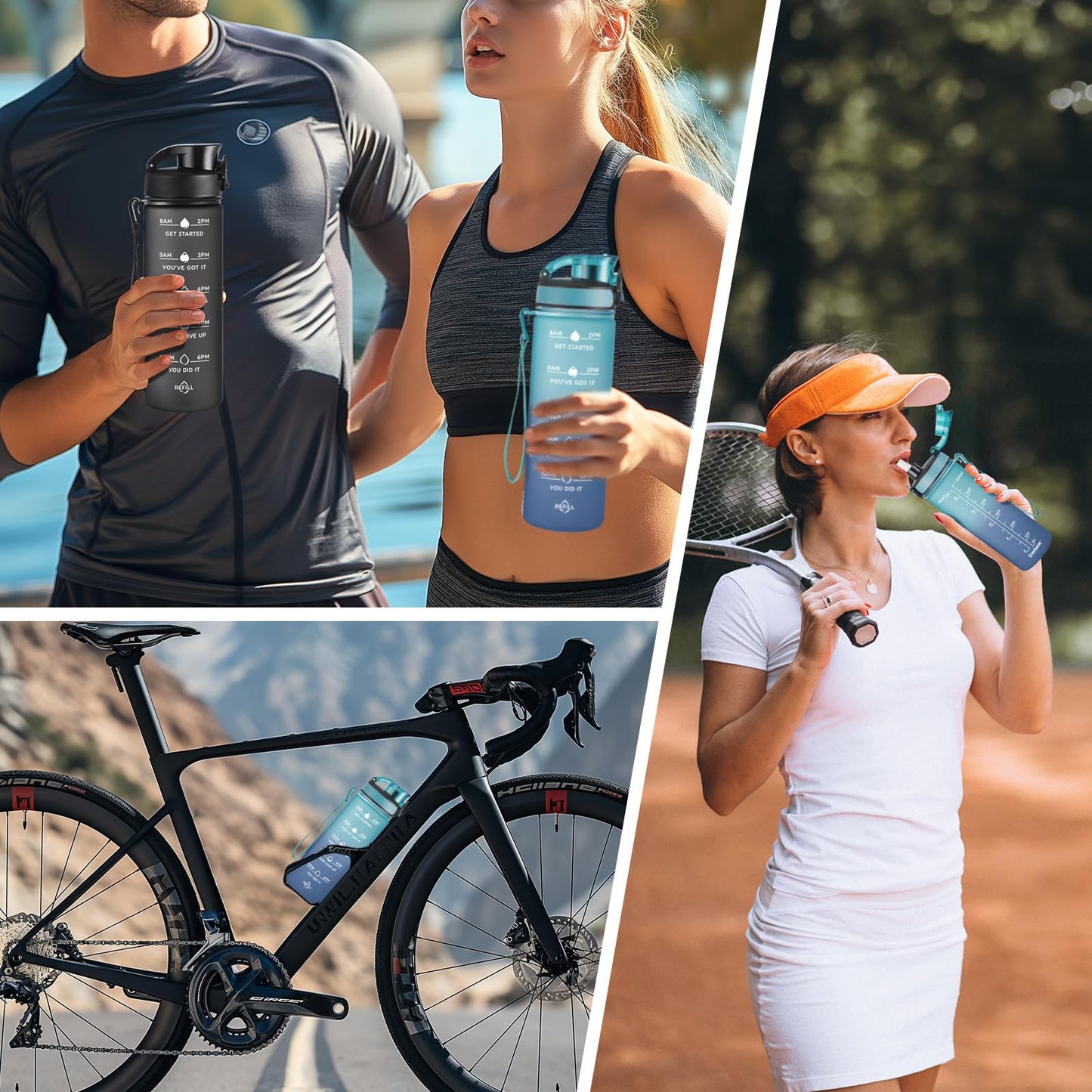 Enerbone 24 oz Water Bottle, Leakproof BPA & Toxic Free, Motivational Water Bottle with Times to Drink and Straw, Fitness Sports Water Bottle with Strap for Office, Gym, Outdoor Sports