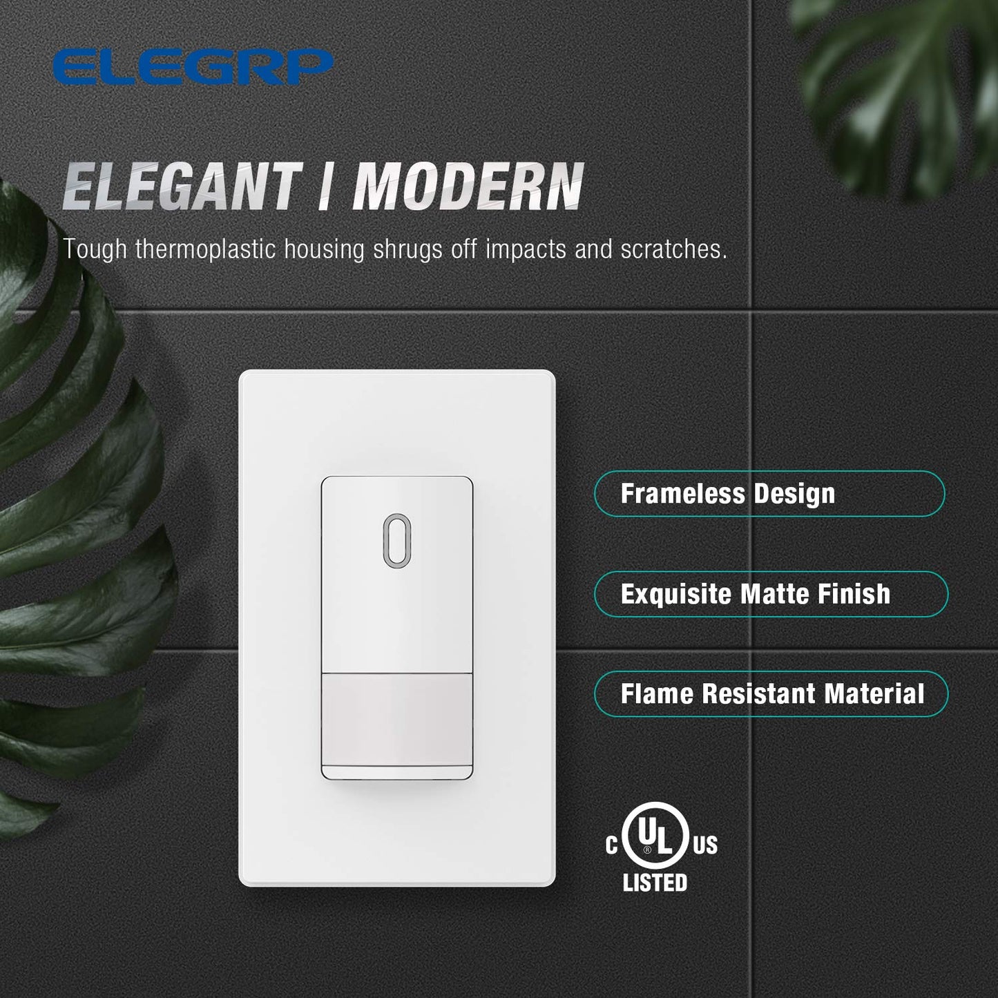 ELEGRP Occupancy Motion Sensor Light Switch, PIR Infrared Motion Activated Wall Switch, No Neutral Wire, Single Pole for CFL/LED/Incandescent Bulb, with Wall Plate, UL Listed (10 Pack, Matte White)