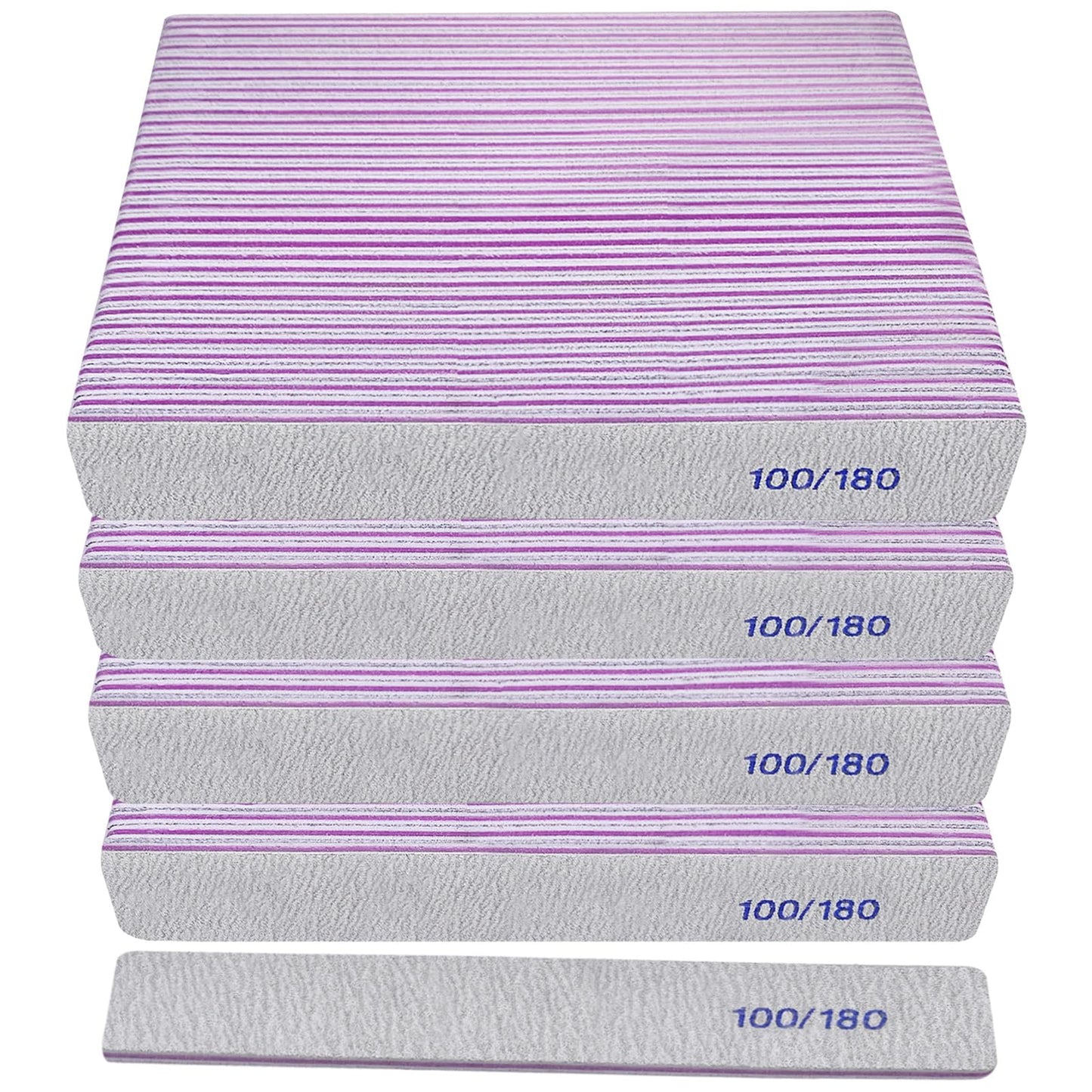 100/180 Grit Nail File (100 Pack), Emery Board Nail Files for Acrylic Nails and Natural Nails, Double Sided Emory Boards Professional Nail Filer Reusable Washable Manicure Square Gray