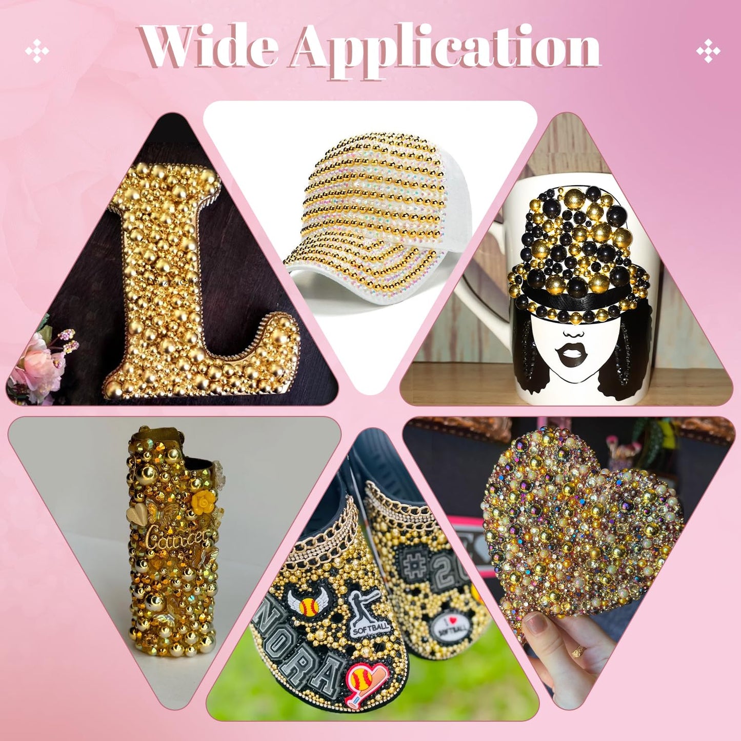 11000Pcs Flatback Pearls for Crafting (Gold), Assorted Size 2/3/4/5/6/8/10mm Half Pearl with 3Pcs 10ml B7000 Jewelry Glue, Bedazzling Bead for DIY Crafts Clothing Tumblers Shoes Embellishment Nail Art
