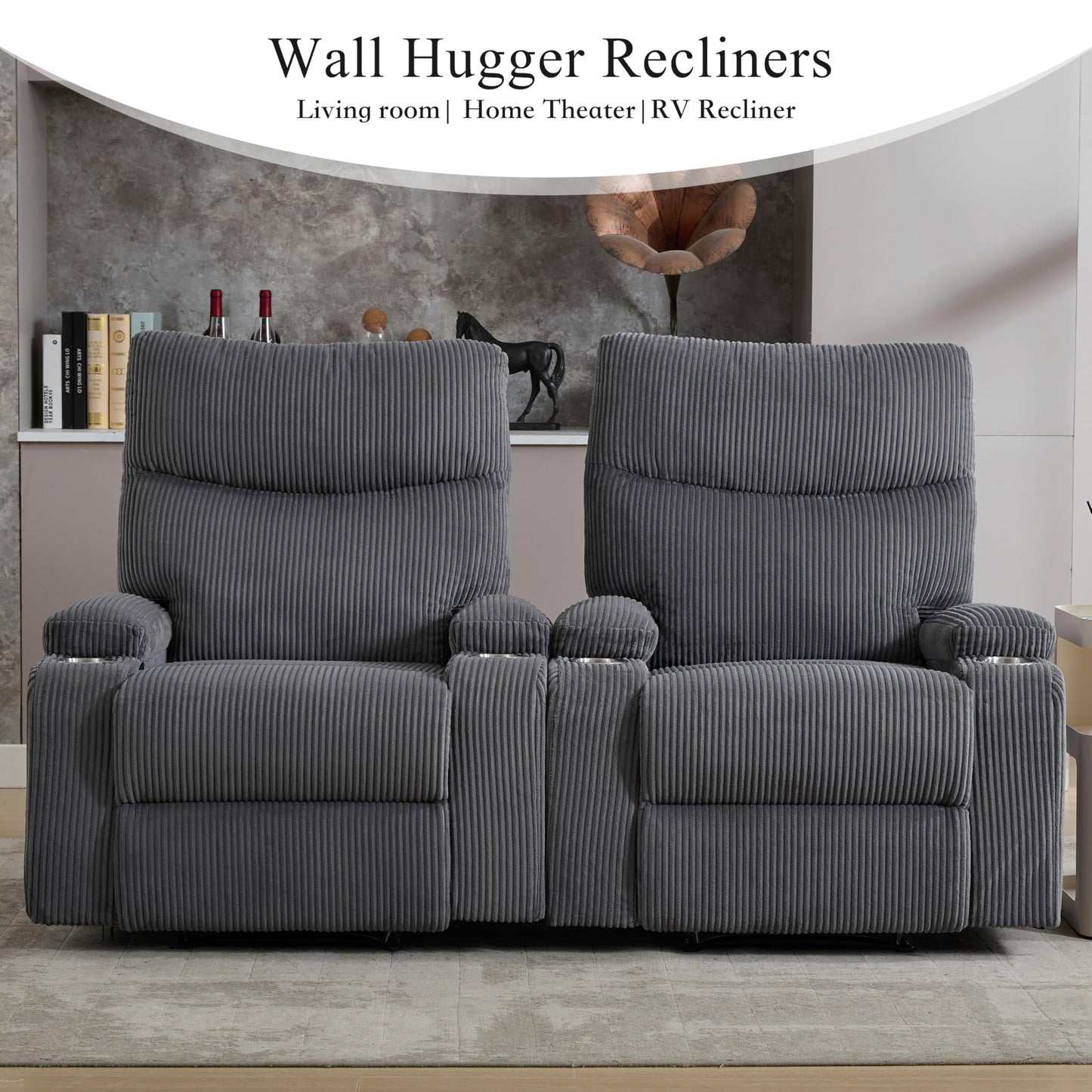 2 Pcs Recliner Chair, Manual Sofa-3 Comfortable Seating Positions, Ideal for Living Room, Office, RV, or Home Theater, Oversized Recliner Chairs for Adults(Dark Grey)