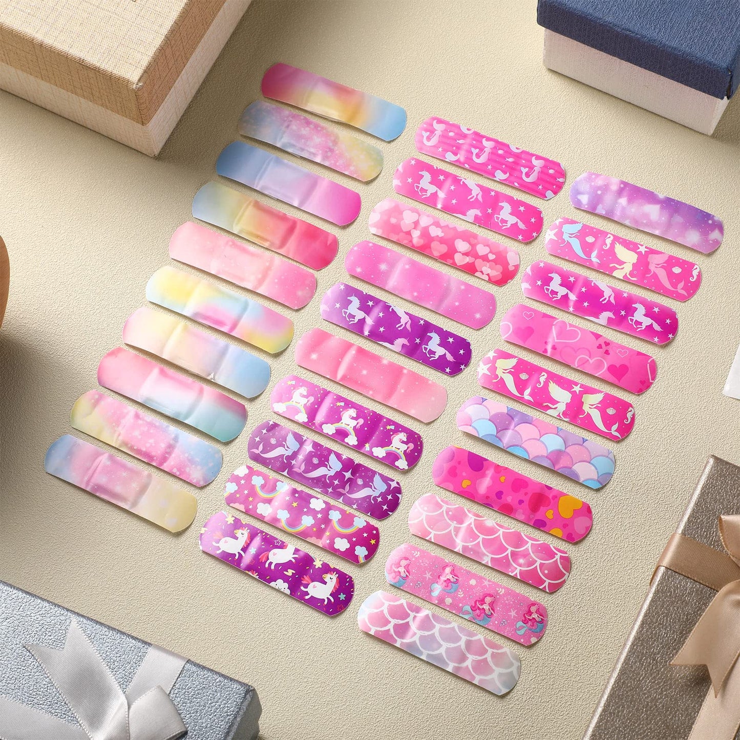 120 Pcs Kids Bandages Bulk Cute Cartoon Flexible Bandages Waterproof Breathable Bandages Strip Protect Cuts and Scrapes for Girls Boys Children Toddlers (Romantic Style)