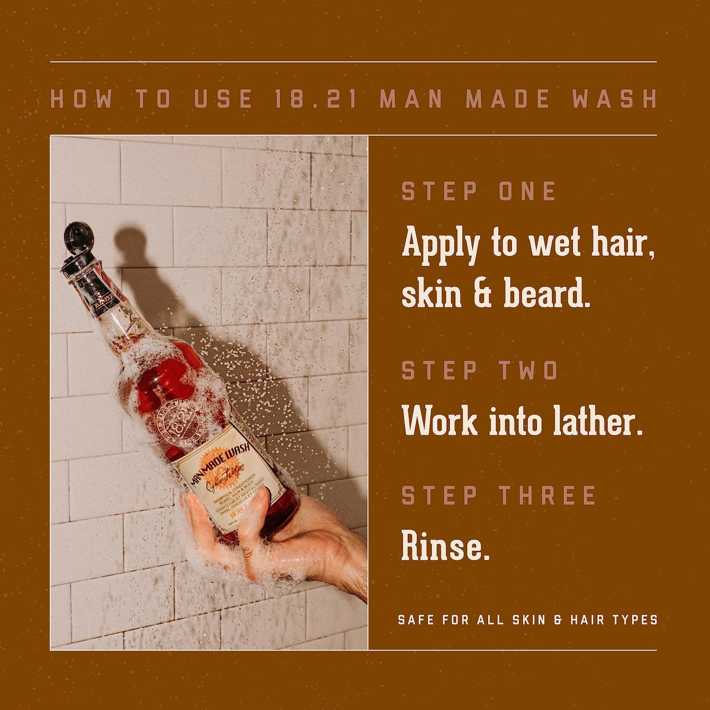 18.21 Man Made Original Noble Oud 3-in-1 Body Wash, Shampoo, & Conditioner for Men, All Hair & Skin Types, Strengthens and Moisturizes in a Manly Aroma, 3.4oz