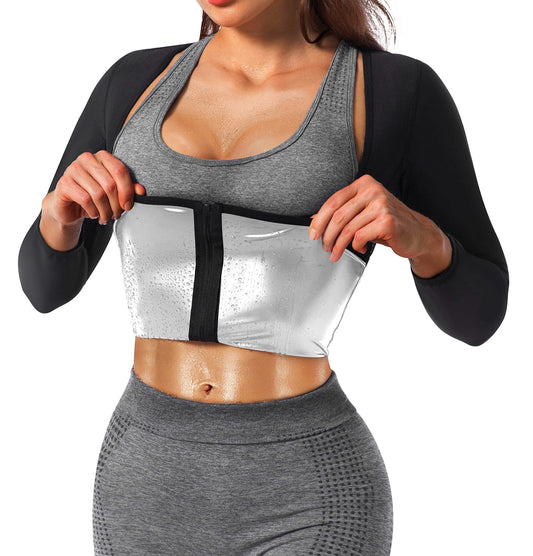 DYUAI Sauna Shirt for Women Sauna Suit for Women Waist Trainer Sauna Sweat Vest Workout Body Shaper Long Sleeve(6003-07-M)
