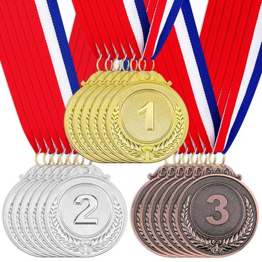 18 Pieces Metal Winner Gold Silver Bronze Award Medals Style Metal Winner Awards with Neck Ribbon, 2Inches