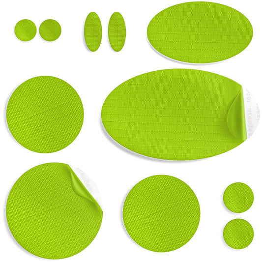 Down Jacket Repair Patches | Pre-Cut, Self-Adhesive, Soft, Waterproof, Tear-Resistant Rip-Stop Nylon Fabric to Fix Holes in Clothing, Sleeping Bags, Ski Pants (11 Pieces, Green)