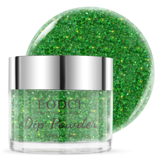 EODCI Dip Powder 1oz/28g Glitter Green Color Nail Dipping Powder French Pro Collection System Nail Art Starter Manicure Salon DIY at Home, Odor-Free & Long-Lasting