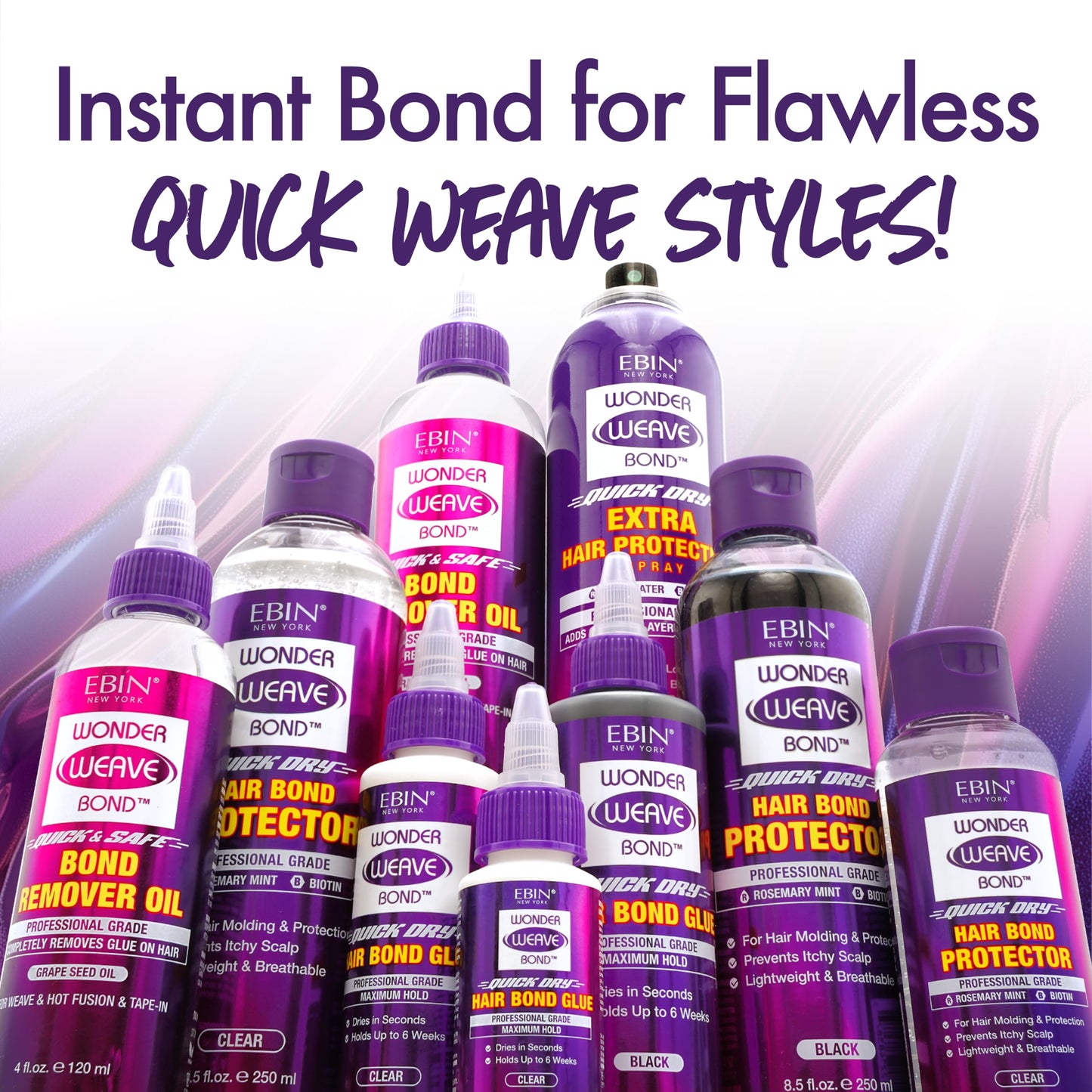 EBIN NEW YORK Wonder Weave Bond Hair Bond Glue 4 Fl Oz (Black) – Quick-Dry Hair Glue with Strong Hold for Weaves and Tracks – Long-Lasting Bonding Formula for Salon or at-Home Quick Weave Application