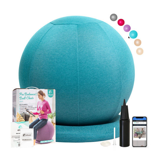 ENOVI ProBalanceΩ Ball Chair, Yoga Ball Chair Exercise Ball Chair with Slipcover and Base for Home Office Desk, Birthing & Pregnancy, Stability Ball & Balance Ball Seat to Relieve Back Pain, 65cm, AB